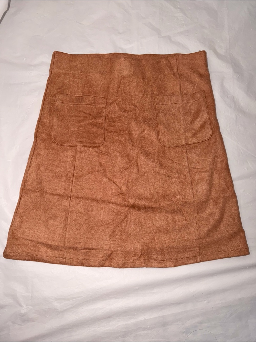 kidpik Cognac Brown A-Line Mini Skirt with Front Patch Pockets